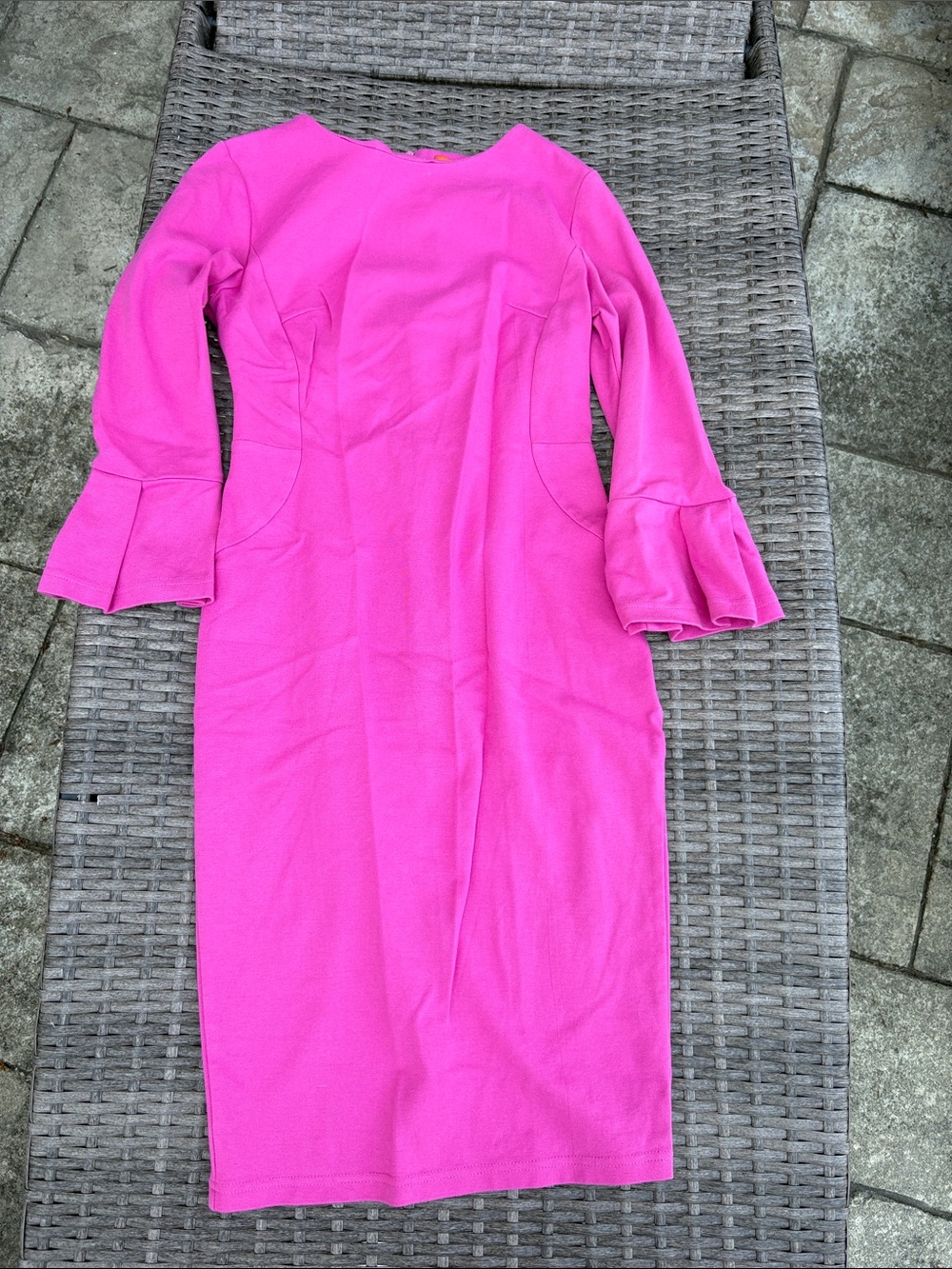 Fuchsia Long-Sleeve Sheath Dress with Fluted Cuffs